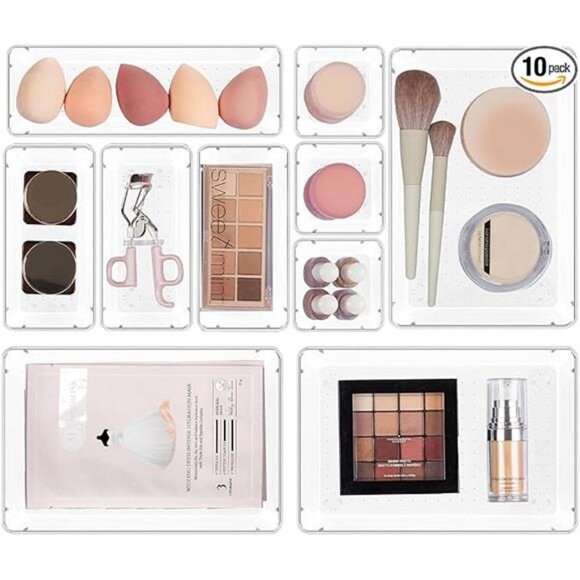 Clear Makeup Drawer Organizer Bins Vanity Storage Trays Plastic Stackable 10pcs - Picture 7 of 7